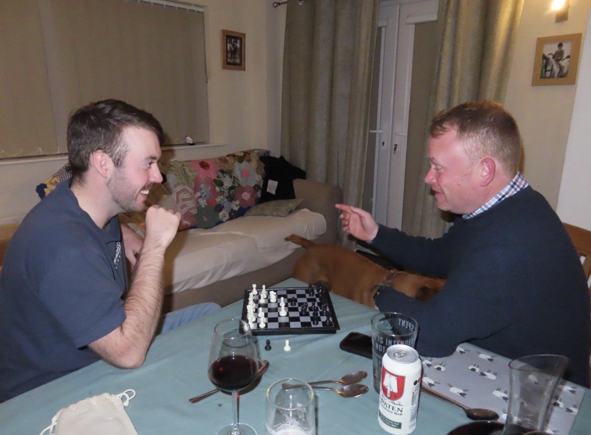 Playing chess at the kitchen table